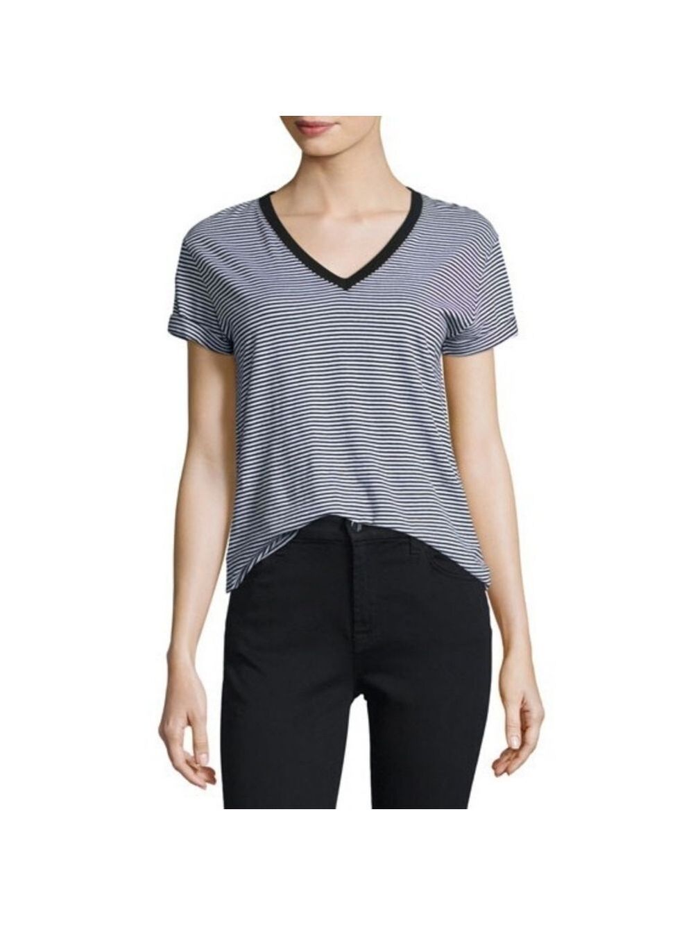 Faded Glory Plus Size Black and White Striped T Shirt